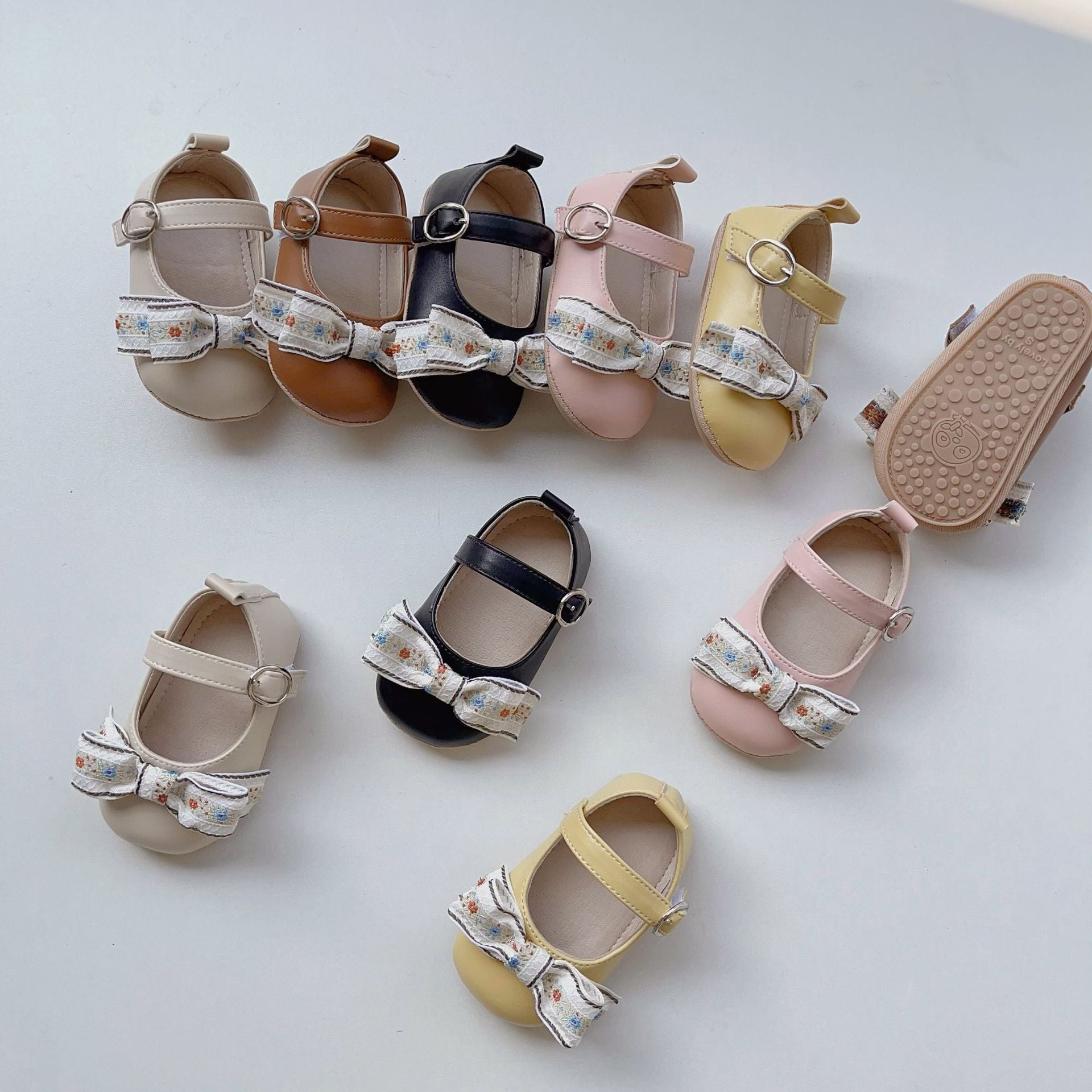 Arrival Baby Girl Floral Embroidery Bow Toddler Soft-Sole Anti-Slip Walking Shoes